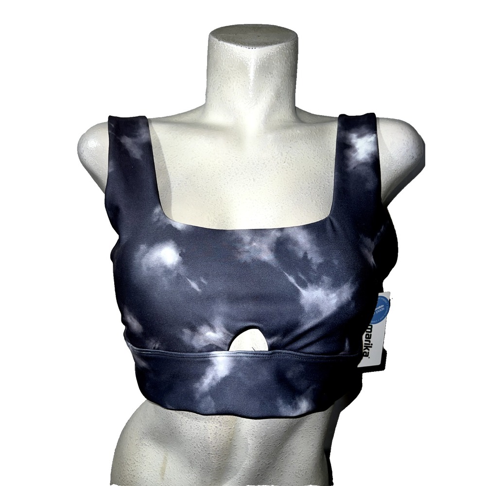 Marika Womens Tie Dye Sports Bra Black White Square Neck Keyhole XL XLarge NEW